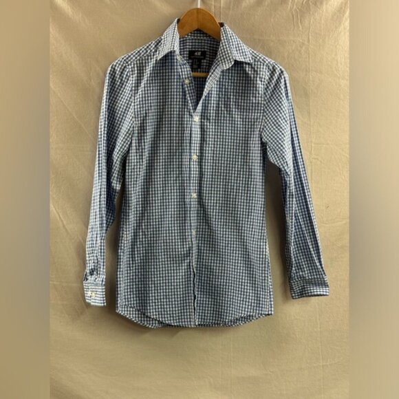 H&M Other - H&M Slim Fit Checkered Button Down Shirt Blue-White Men Size XS